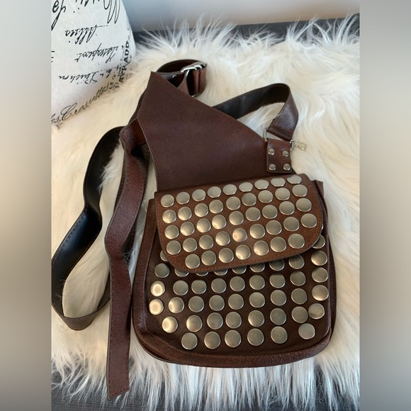Brown and Silver Leather Studded Crossbody Bag - Picture 8 of 11